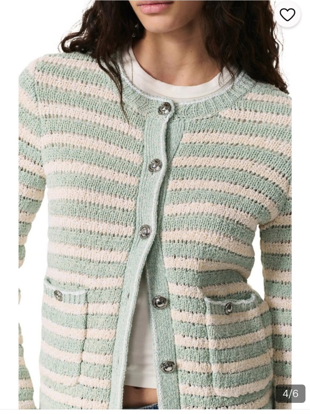 rag & bone Striped Crewneck Cardigan in Sage Green & Cream NWT